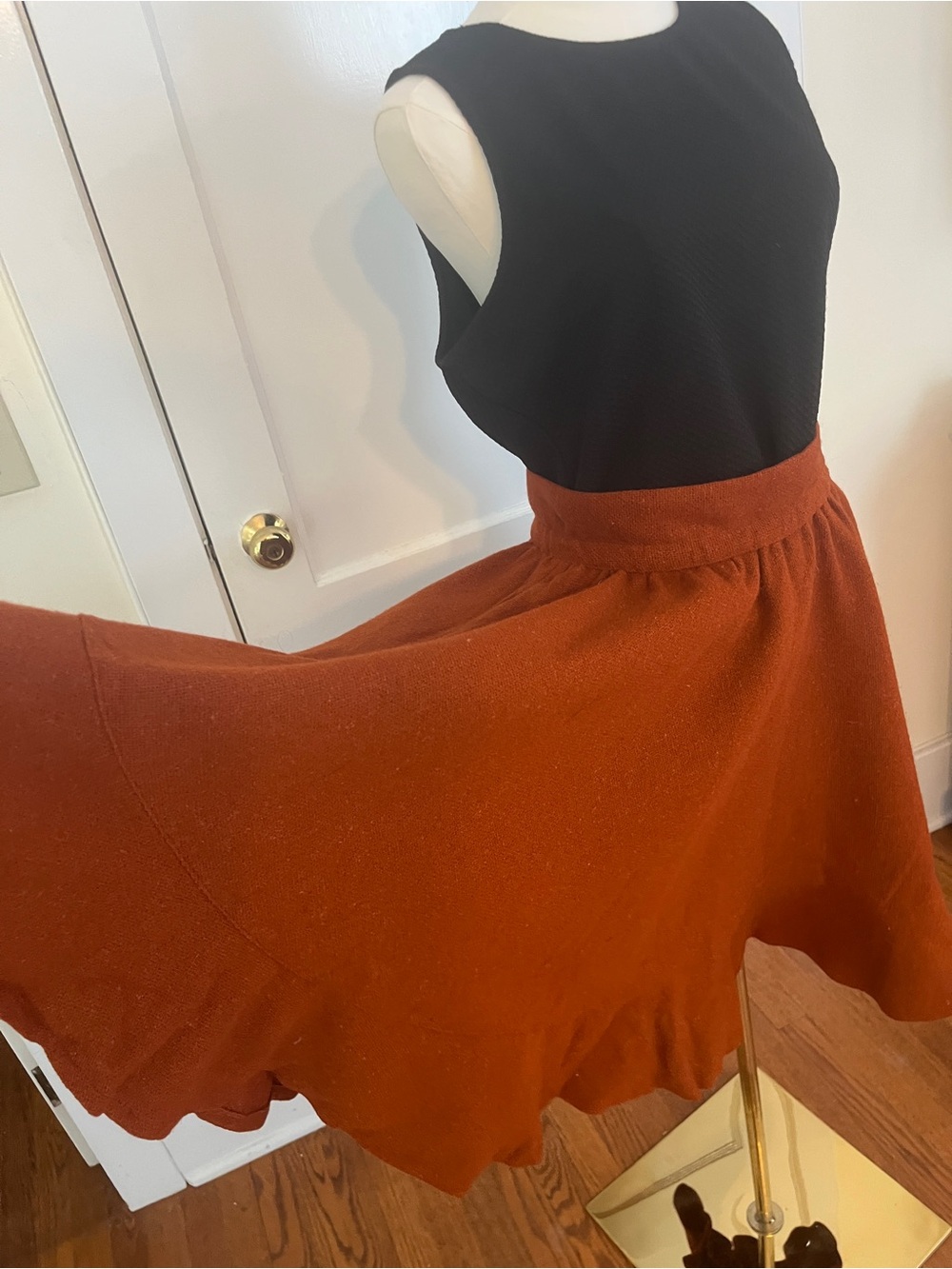 Vintage Kenzo Rust Heavy Wool Flounced Skirt with Pockets Archive # 6016